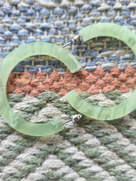 Vintage Jewelry - VTG Lucite Marbled Hoop Earrings Mint Green Pierced Hoops Y2k Earrings